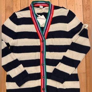 KULE THE RAVEN Cardigan crochet in Navy & Cream Stripe Size Medium NWT